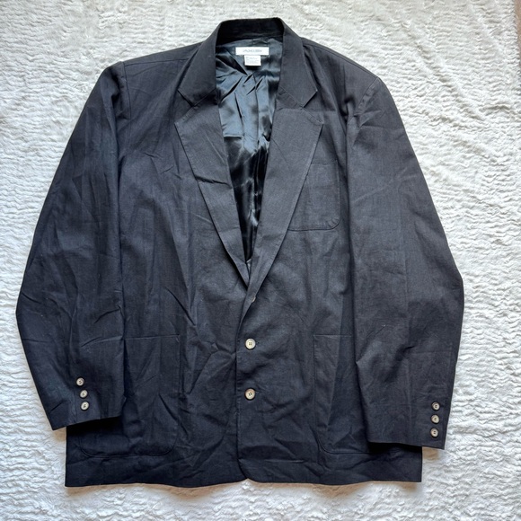 Vintage Axis Linen Cotton Blazer Mens 3XL Tall Big Black Sport Coat Jacket Suit - Picture 1 of 12